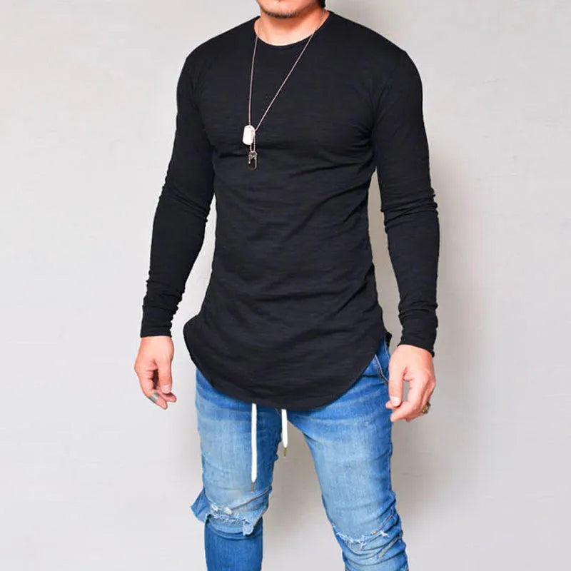Round neck slim solid colour long sleeve youth top in black, blue, grey, white - sizes S to 3XL