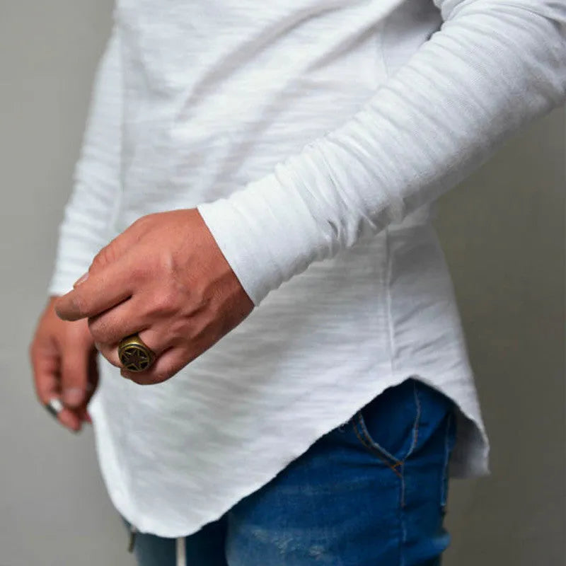 Round neck slim solid colour long sleeve youth top in black, blue, grey, white - sizes S to 3XL
