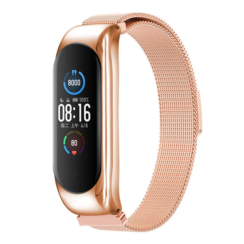 Solid metal wristband with three-bead clasp for Xiaomi Mi Band 5, 4, and 3 fitness trackers