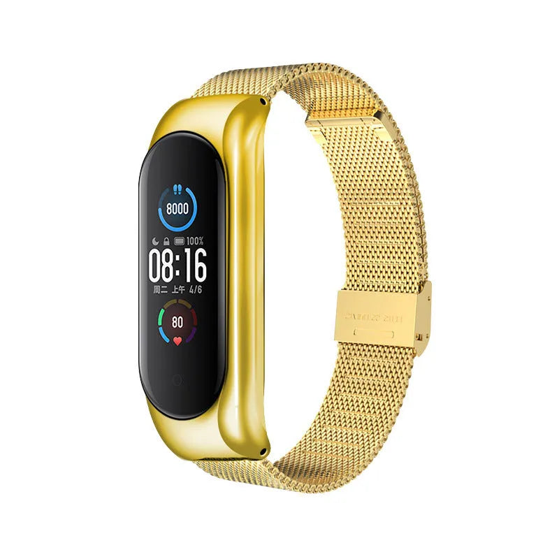 Solid metal wristband with three-bead clasp for Xiaomi Mi Band 5, 4, and 3 fitness trackers