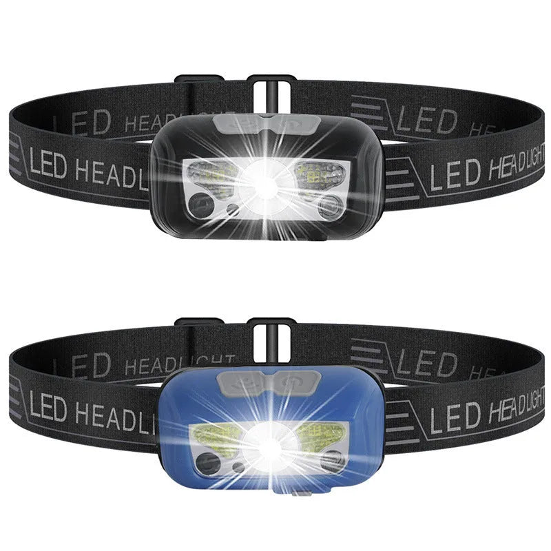Black sensor headlight with motion control and USB charging port for outdoor use