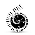 Black and white treble clef piano keyboard shaped wall clock with musical notes decoration