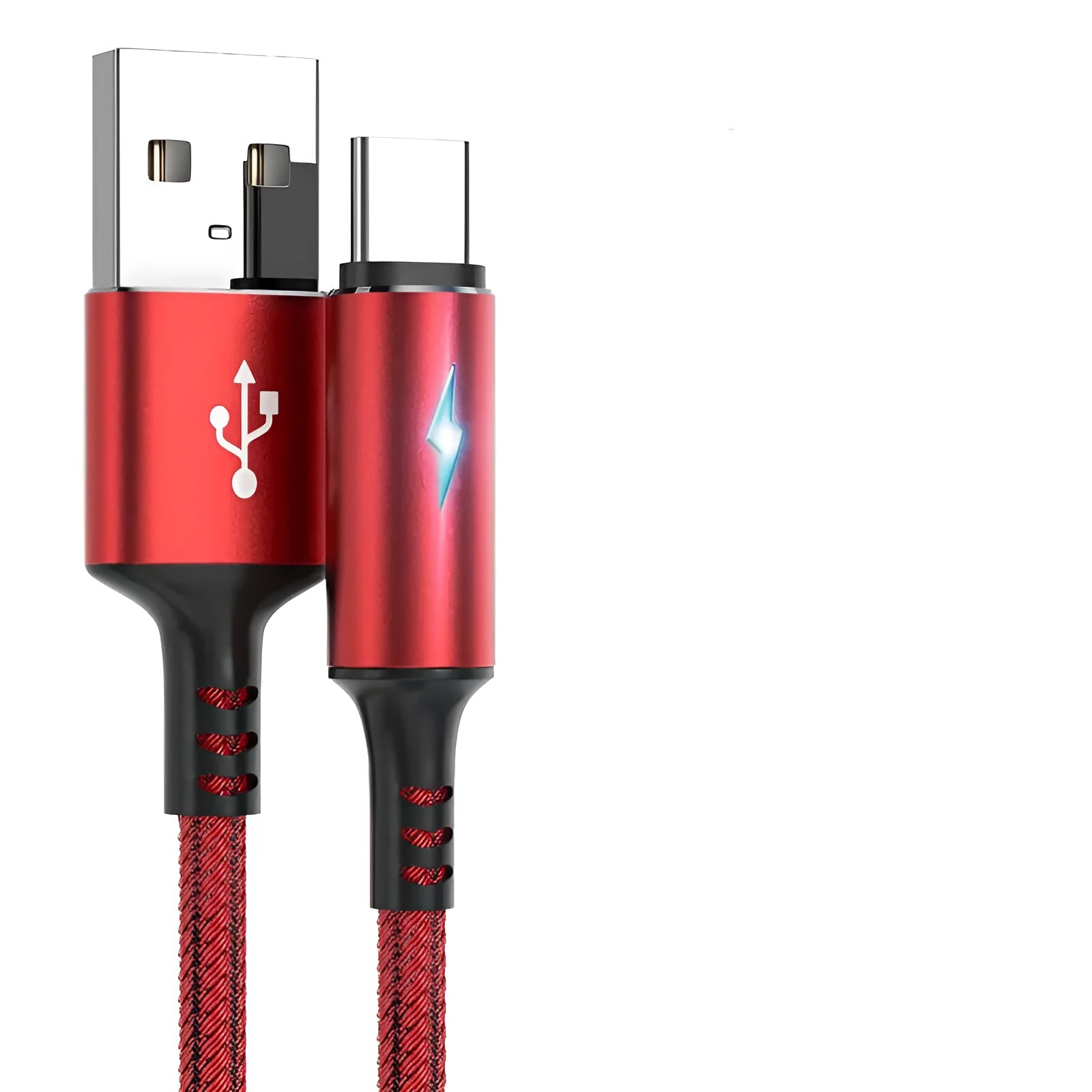 Black, red, and purple 1.2-metre USB data cables for Apple iPhone 12 and Android phones.
