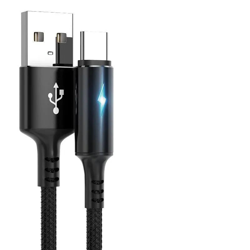 Black, red, and purple 1.2-metre USB data cables for Apple iPhone 12 and Android phones.