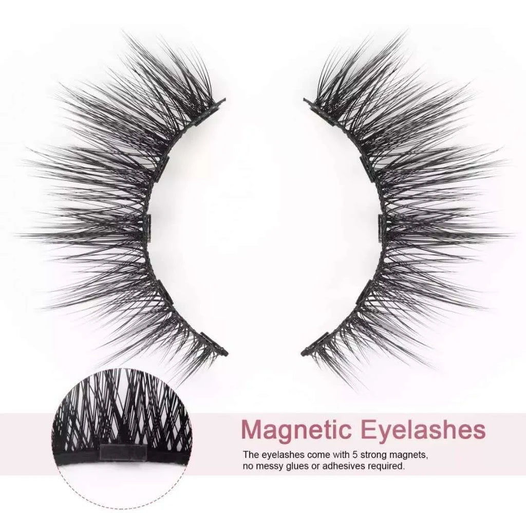 Five pairs of magnetic false eyelashes in natural, slim, thick, and European American styles with liquid eyeliner pen