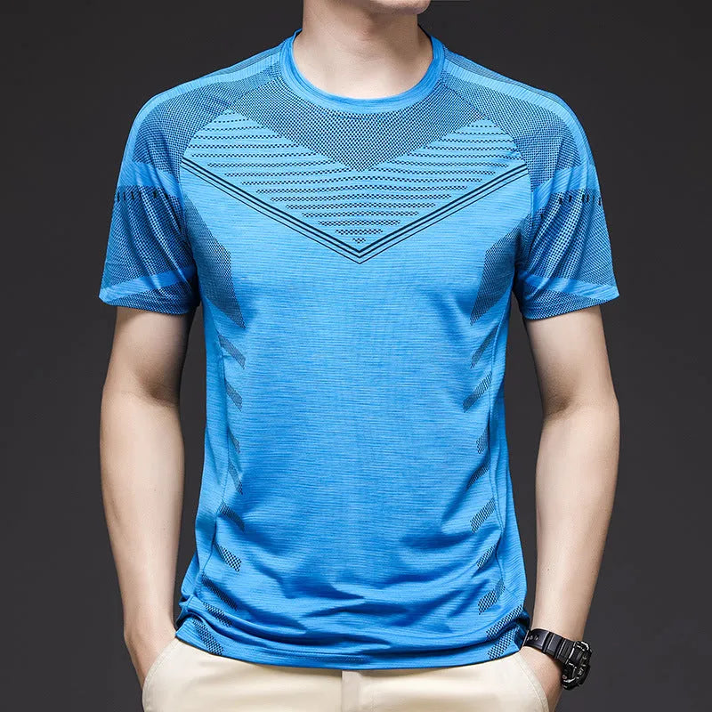 Ice silk short sleeve men's training T-shirt in white, black, green, blue – quick-dry cotton for summer running and basketball