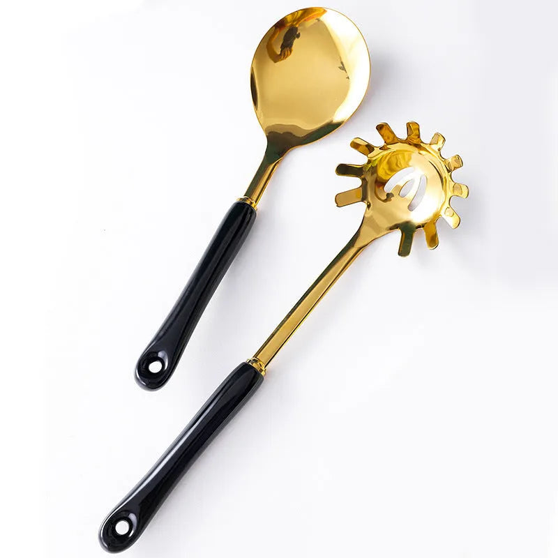 Stainless steel kitchen scoop and shovel set in black, white, pink, and green colour options