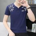 Men's pure cotton short sleeve t-shirt in white, black, and blue, available in sizes M to 4XL for casual or sports wear