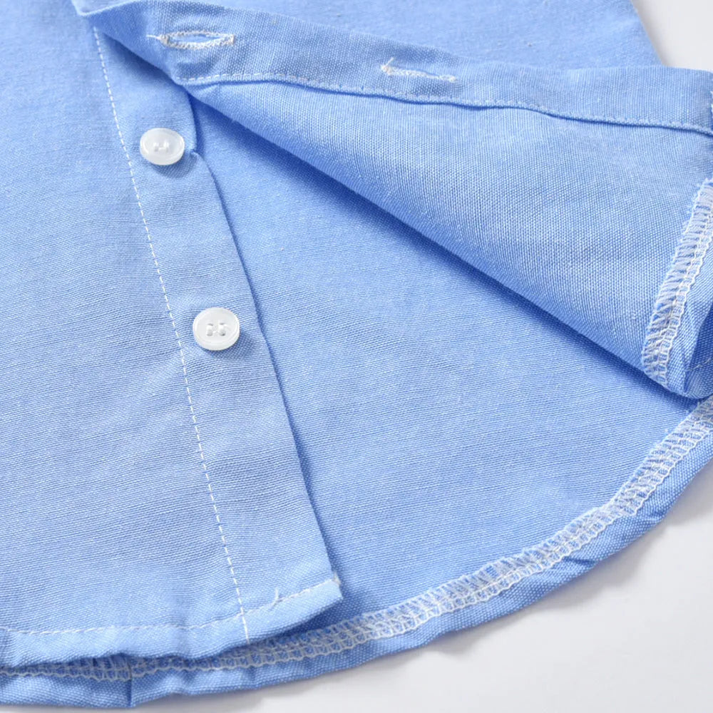 Blue boys Korean-style gentleman bib pant suit with long sleeves and coordinating bow tie