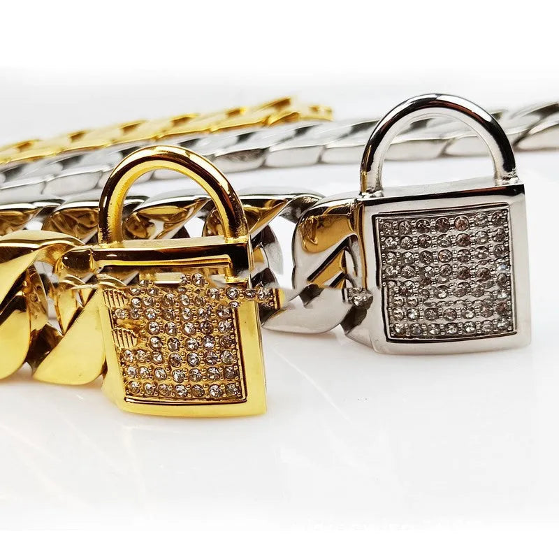 304 stainless steel pet chain dog collar in gold or steel colour, 30cm to 75cm length options