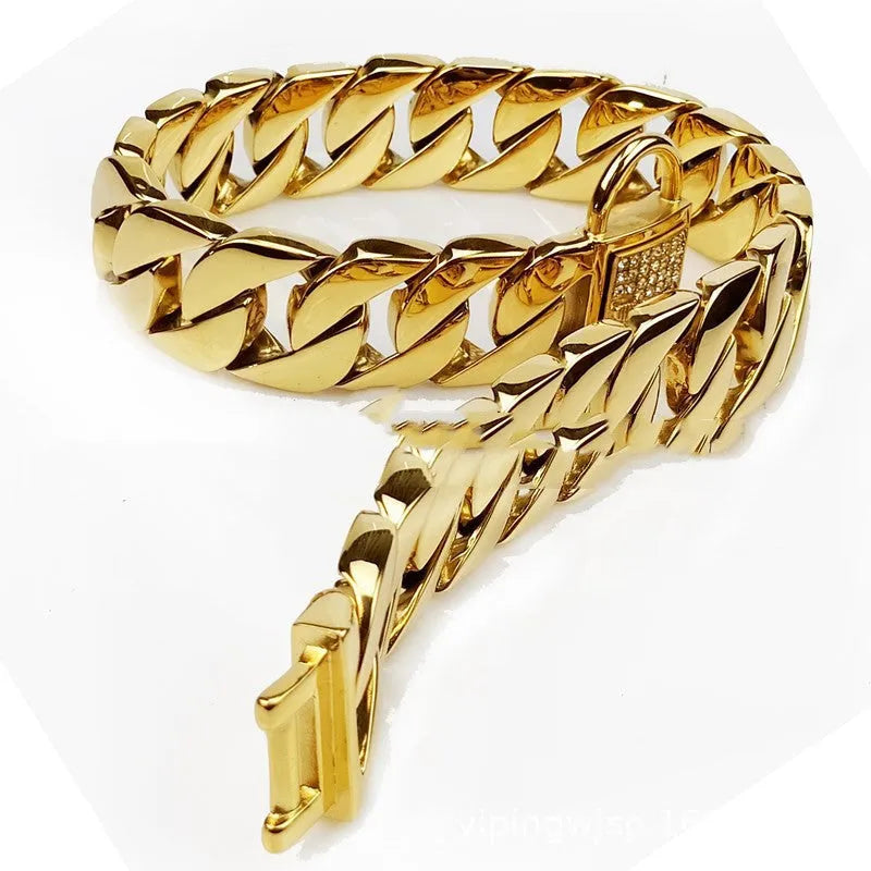 304 stainless steel pet chain dog collar in gold or steel colour, 30cm to 75cm length options