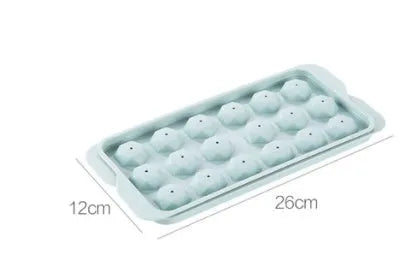 Sky blue and pink plastic round ice ball mould trays with 18 and 33 grids.