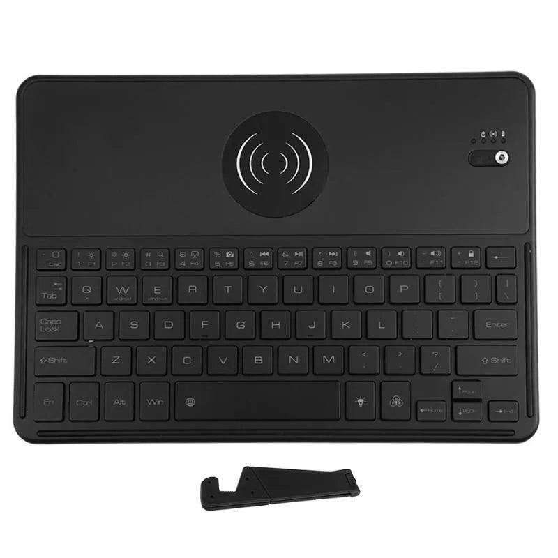 Black wireless Bluetooth 3.0 keyboard with QI charging pad, 7 backlight colours, slim aluminium design, 550mAh battery