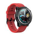 Black or red IP68 waterproof Android smart watch with round 1.3-inch touch screen and silicone strap