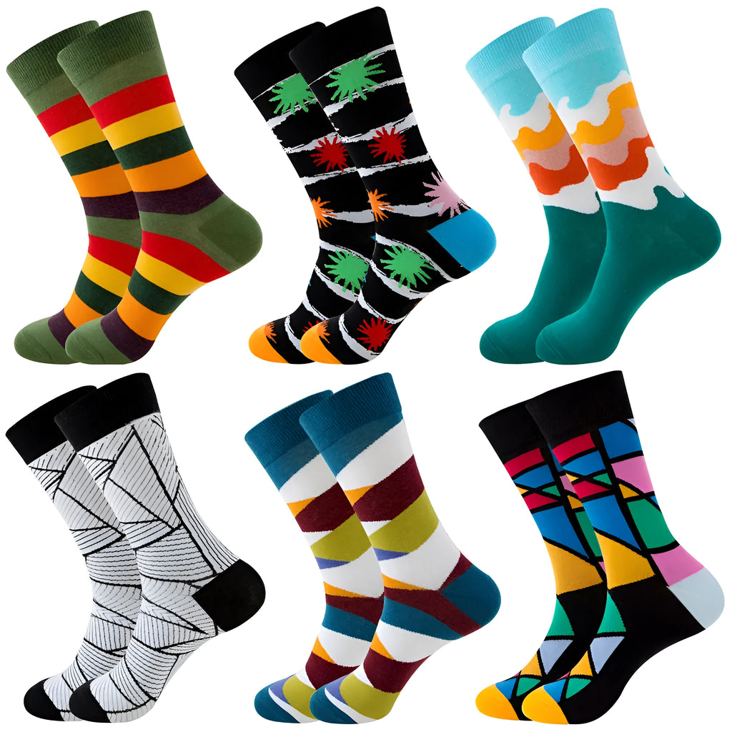 Cotton jacquard stripe socks for men and women, size 38-45, square tube design, multiple colour options