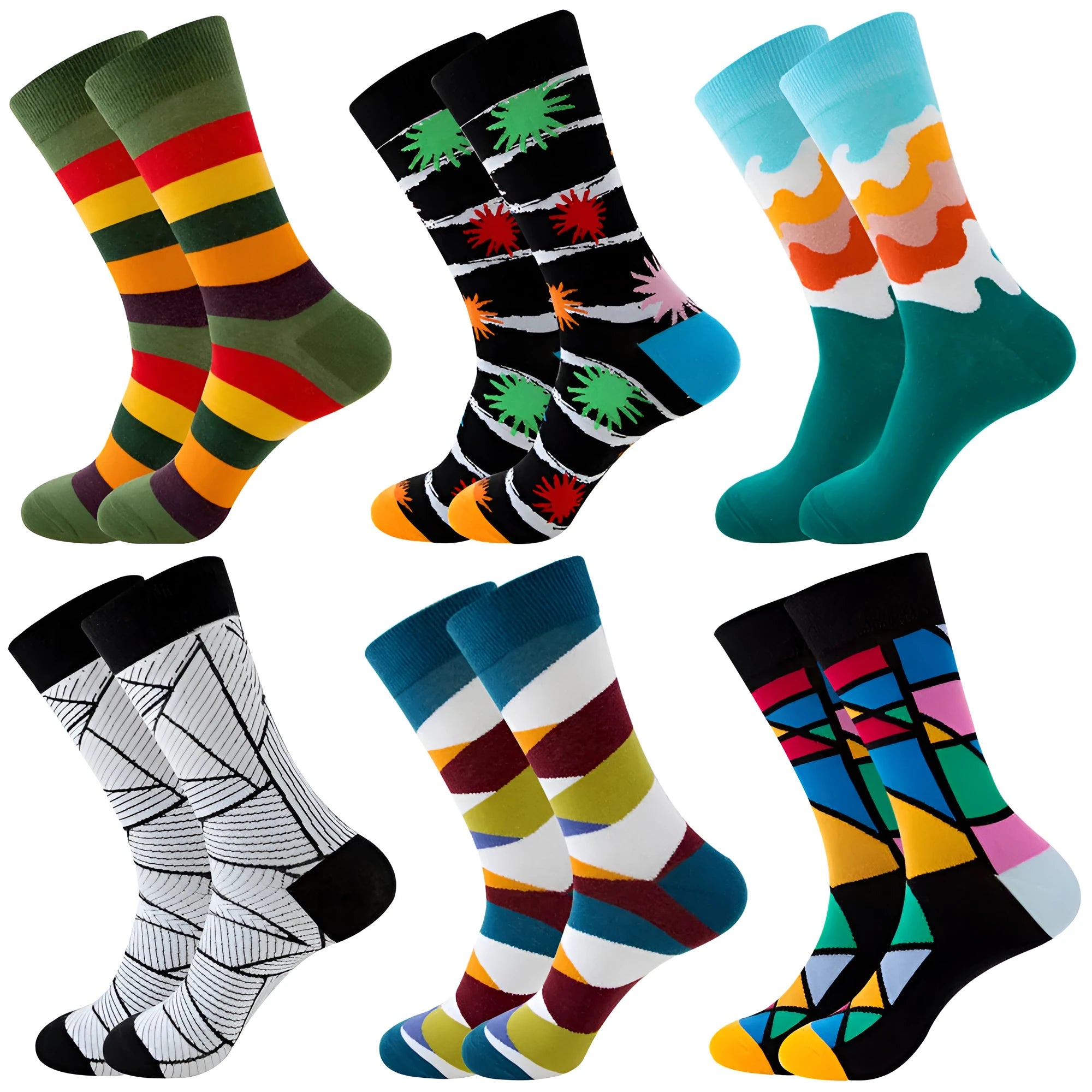 Cotton jacquard stripe socks for men and women, size 38-45, square tube design, multiple colour options