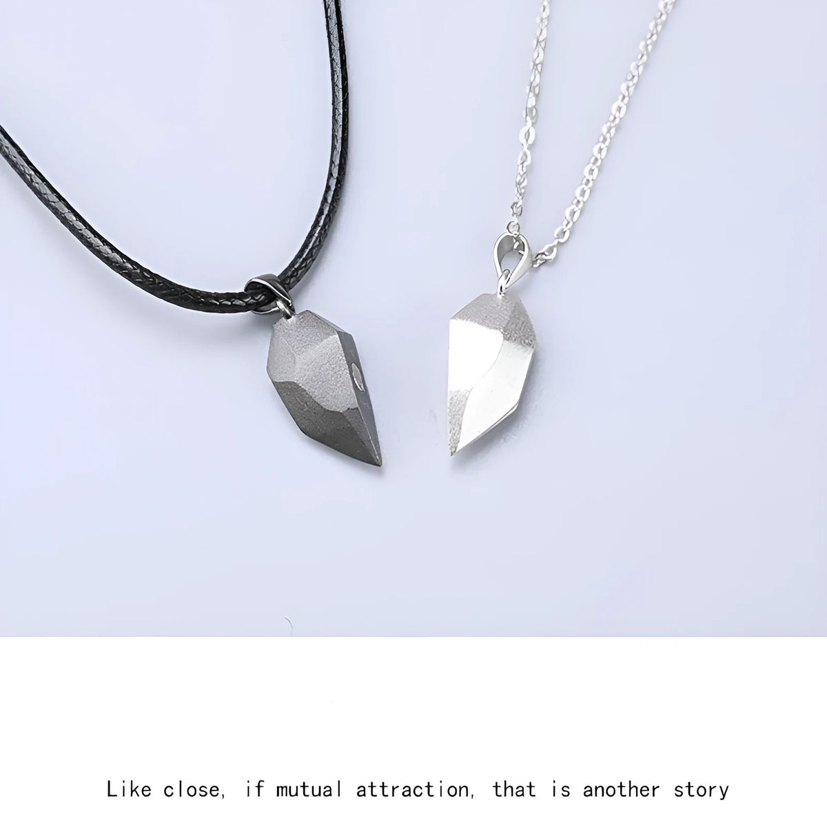 Couple necklace with alloy heart pendant, unisex, 60cm chain, black or silver colour