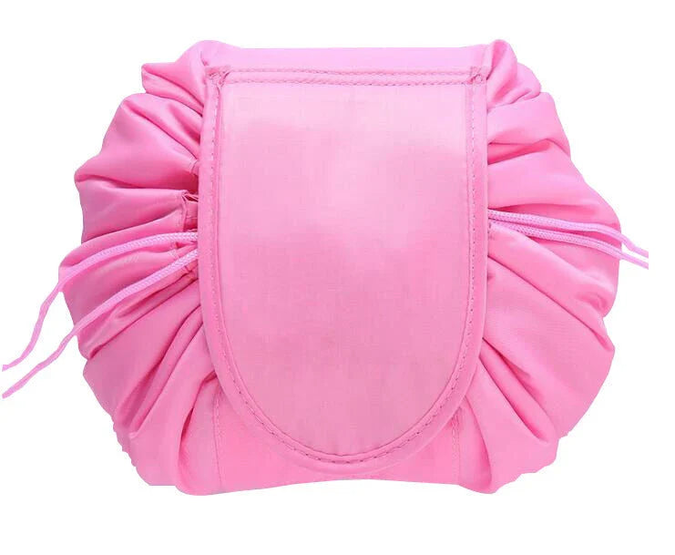 Stylish and spacious cosmetic bag with drawstring closure, available in various vibrant color options for easy travel organization