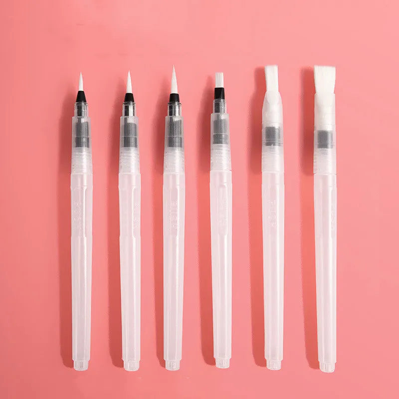 Foldable fan-shaped solid watercolour paint set in transparent plastic box with fountain pen palette and sponge