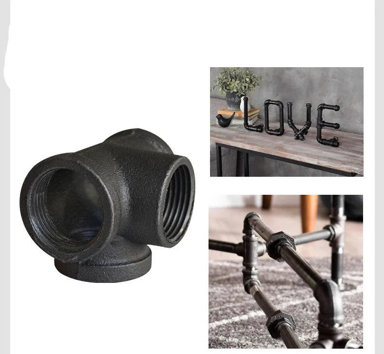 Galvanized steel four-way corner pipe fittings in three sizes with malleable iron construction