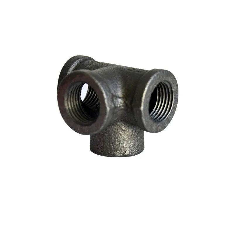 Galvanized steel four-way corner pipe fittings in three sizes with malleable iron construction