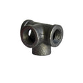Galvanized steel four-way corner pipe fittings in three sizes with malleable iron construction