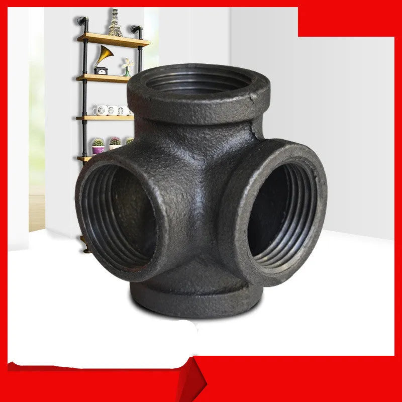 Galvanized steel four-way corner pipe fittings in three sizes with malleable iron construction