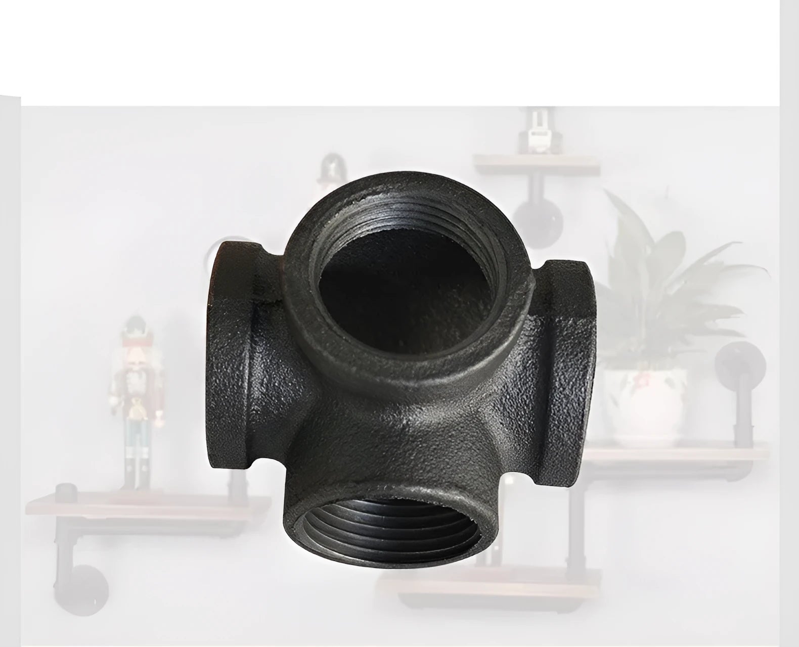 Galvanized steel four-way corner pipe fittings in three sizes with malleable iron construction