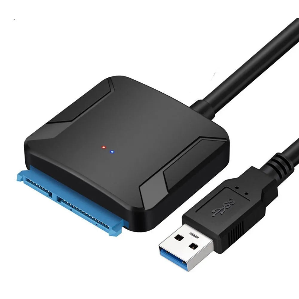 Black USB 3.0 to SATA adapter converter cable for connecting hard drives to computers