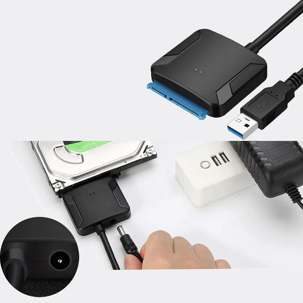 Black USB 3.0 to SATA adapter converter cable for connecting hard drives to computers