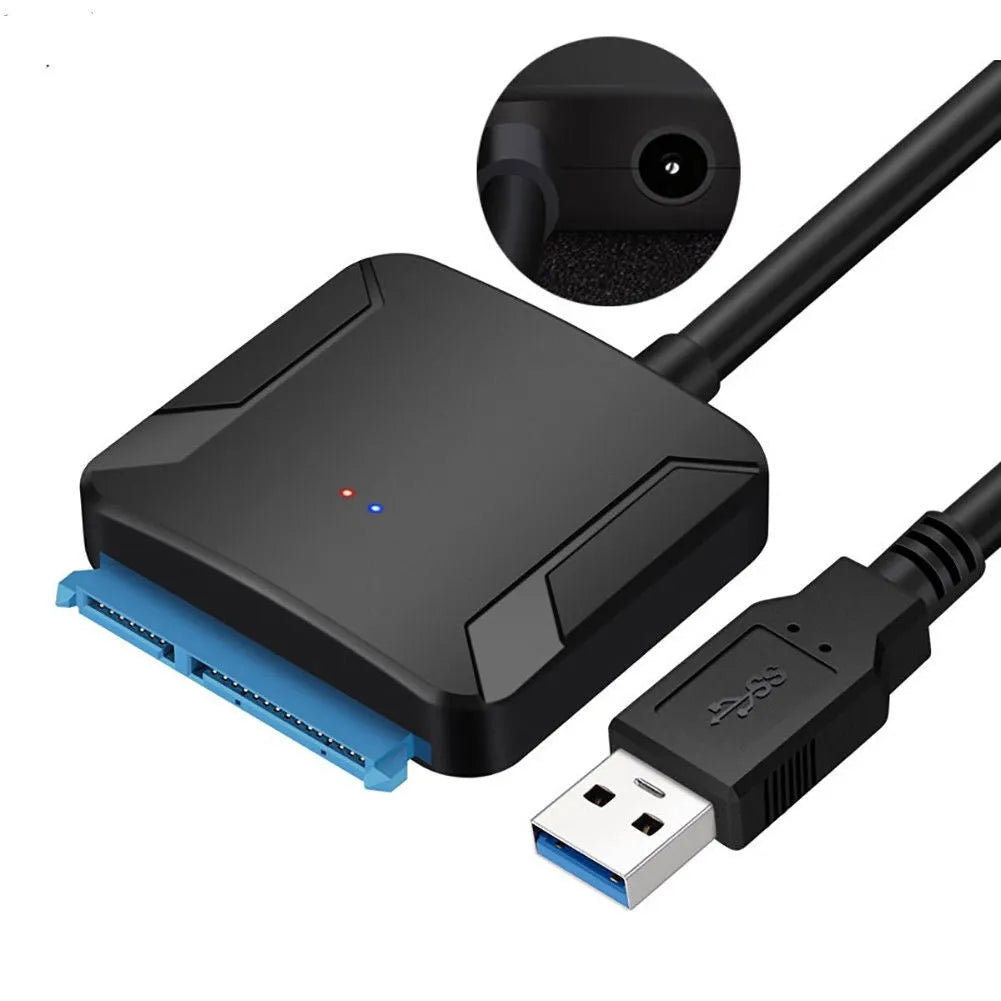 Black USB 3.0 to SATA adapter converter cable for connecting hard drives to computers