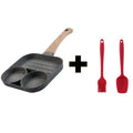 Four compartment non-stick aluminium frying pan with Bakelite handle for cooking eggs and pancakes