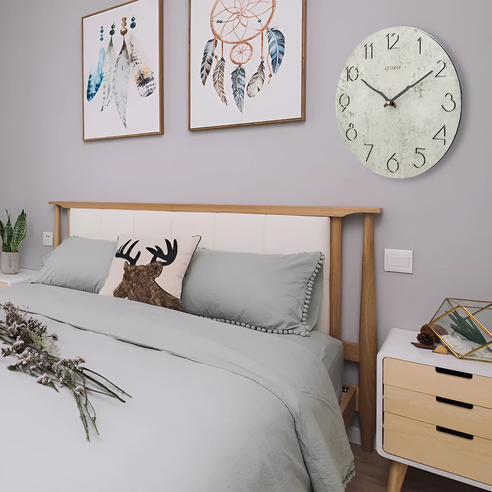 European style modern wall clock in grey colour for living room decor