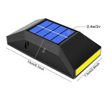 Solar-powered outdoor wall light with six LEDs for staircase illumination