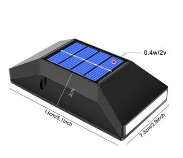 Solar-powered outdoor wall light with six LEDs for staircase illumination