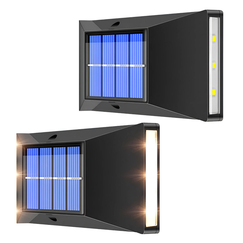 Solar-powered outdoor wall light with six LEDs for staircase illumination