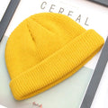 Mens wool beanie winter knit hat size M 56-58cm cuffed navy blue unisex skullcap