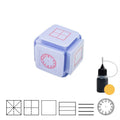 Six-sided Tianzi grid photosensitive stamp with pink body and quick-drying red ink.
