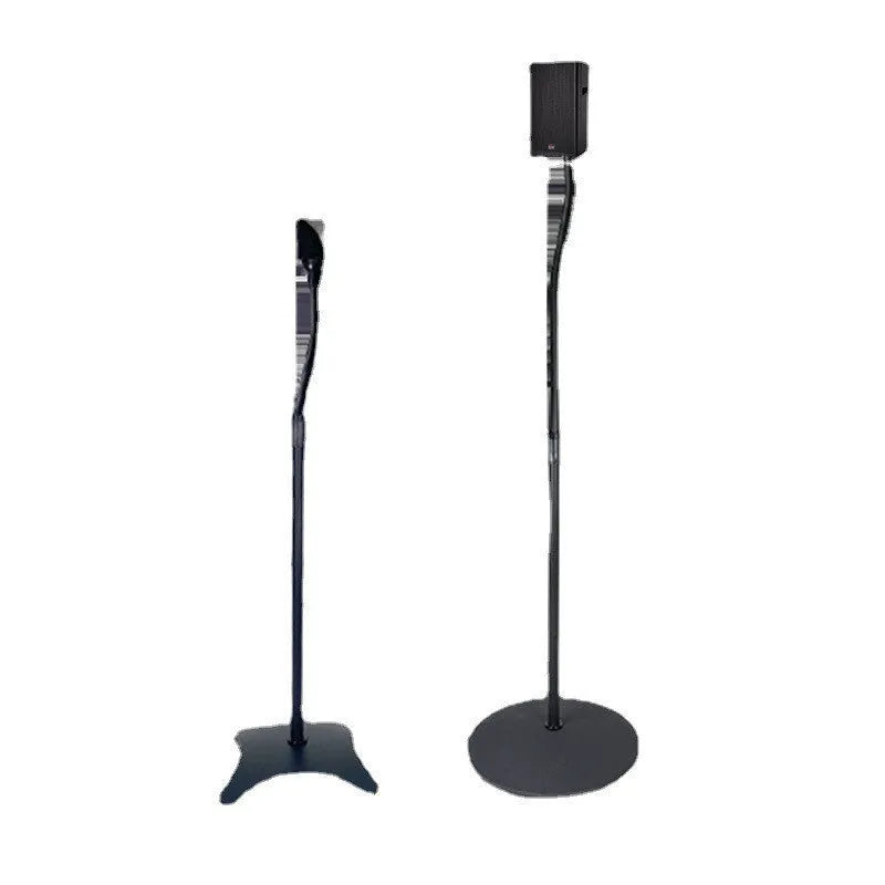Black tripod speaker stand rack for Apple Satellite bookshelf speakers with a silicone seat.