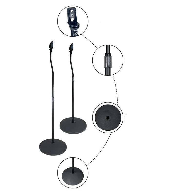 Black tripod speaker stand rack for Apple Satellite bookshelf speakers with a silicone seat.