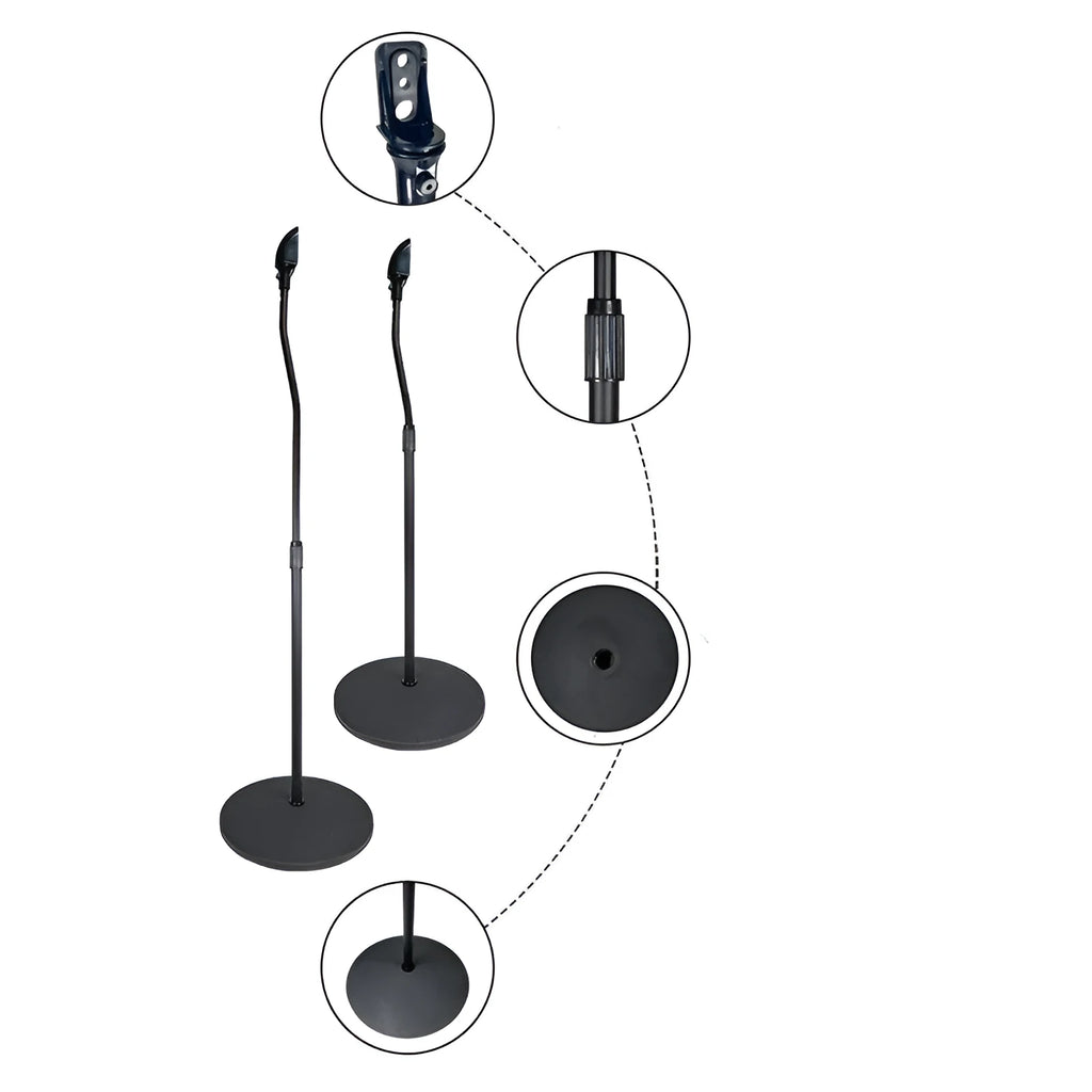 Black tripod speaker stand rack for Apple Satellite bookshelf speakers with a silicone seat.