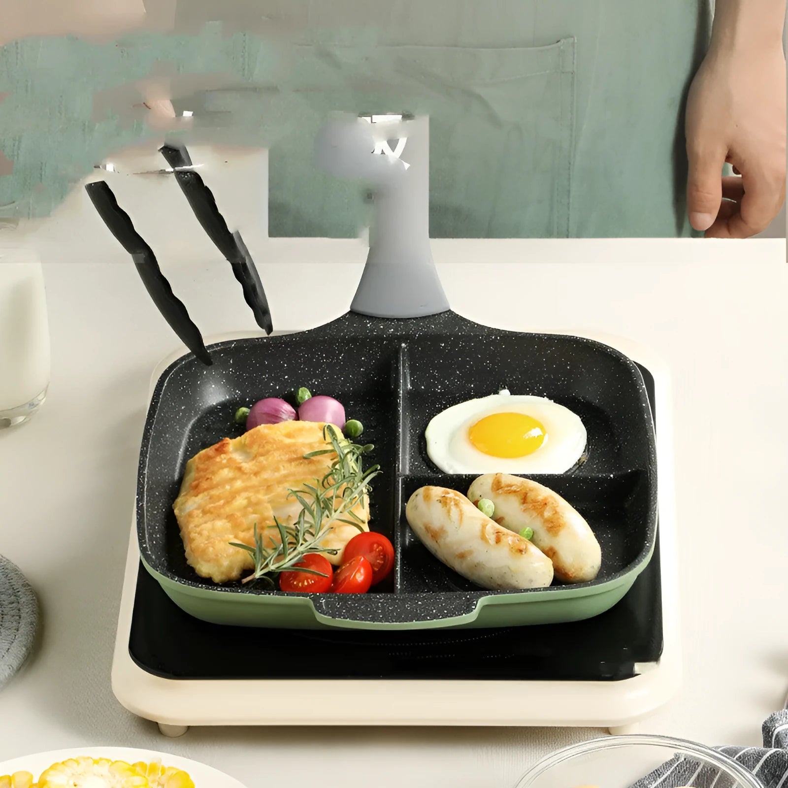 Green 26cm non-stick breakfast frying pan with Bamboo Bluestone finish and composite bottom