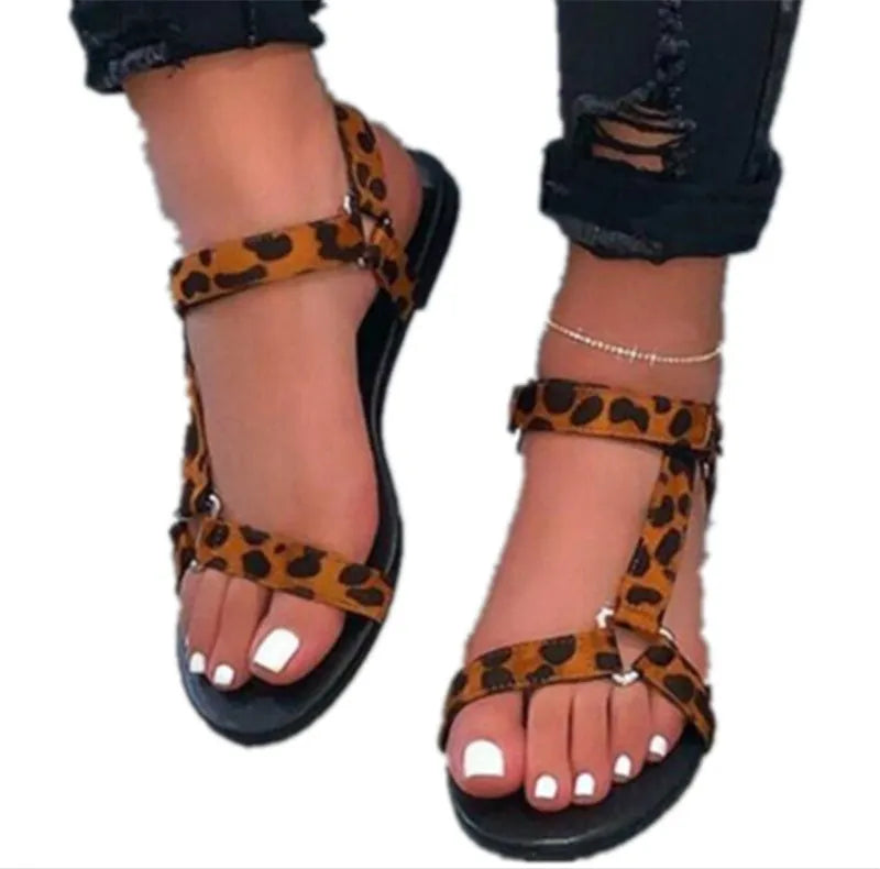 Flat women beach shoes sandals with Velcro strap, frosted finish, side air vents, black colour