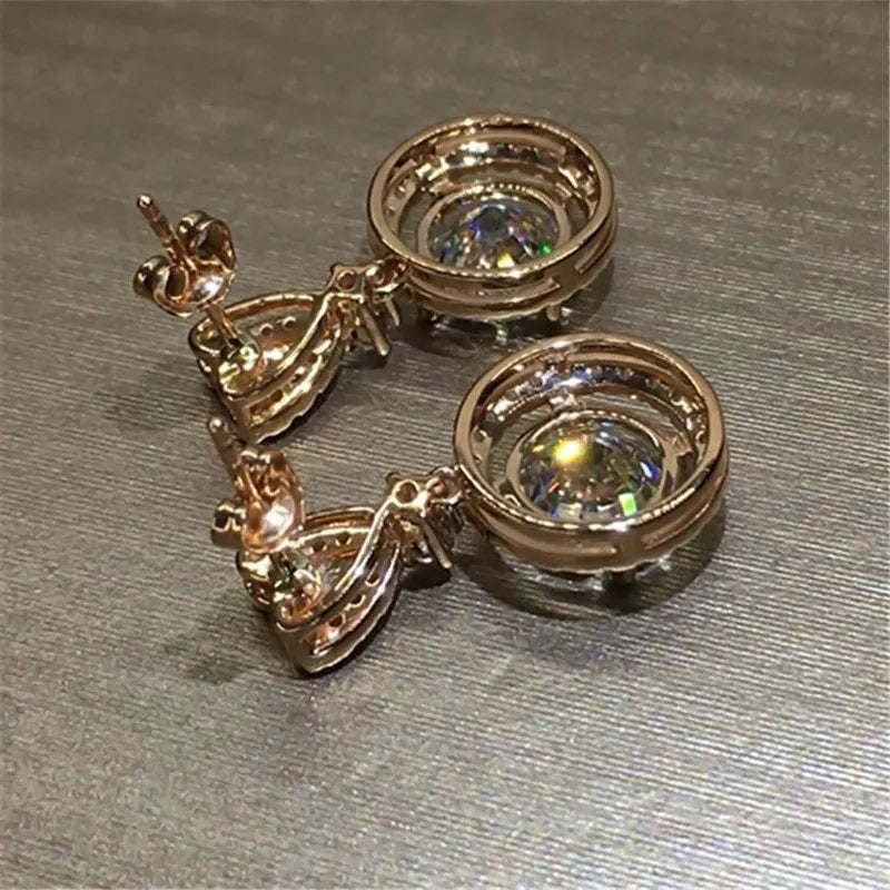 Bohemian dangle round earrings for women, copper zircon, electroplate, picture colour, one size