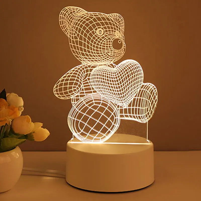 3D acrylic USB night light with unicorn illusion projection in warm white