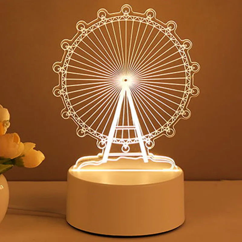 3D acrylic USB night light with unicorn illusion projection in warm white