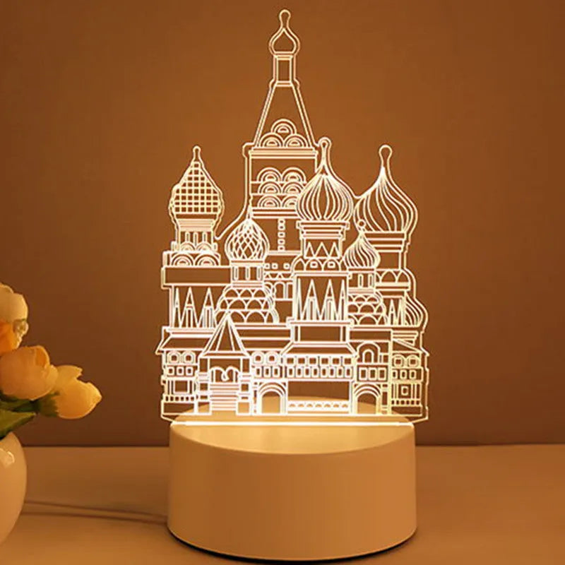3D acrylic USB night light with unicorn illusion projection in warm white