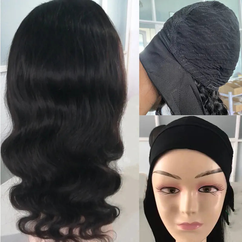 Long curly black synthetic wig with big wave and centred bangs on a head model
