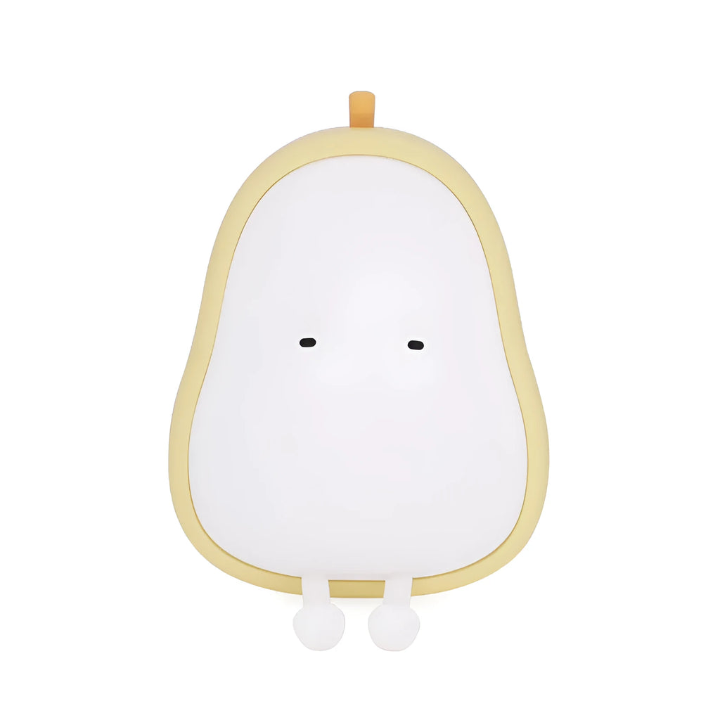 Silicone pear-shaped night lamp in warm yellow colour with compact dimensions
