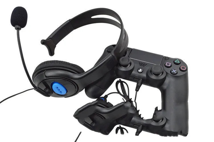Black PS4 wired gaming headset with 3.5mm plug and head-mounted over-ear design